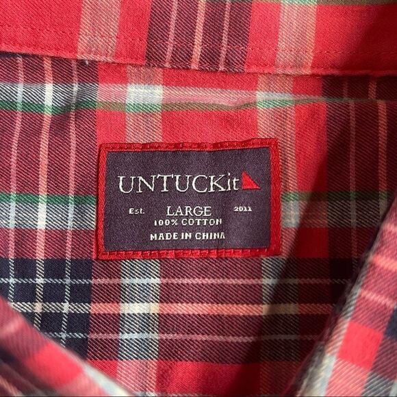 UNTUCKit Red-Navy-White Plaid Long Sleeve button down shirt in Size Large - Picture 2 of 6